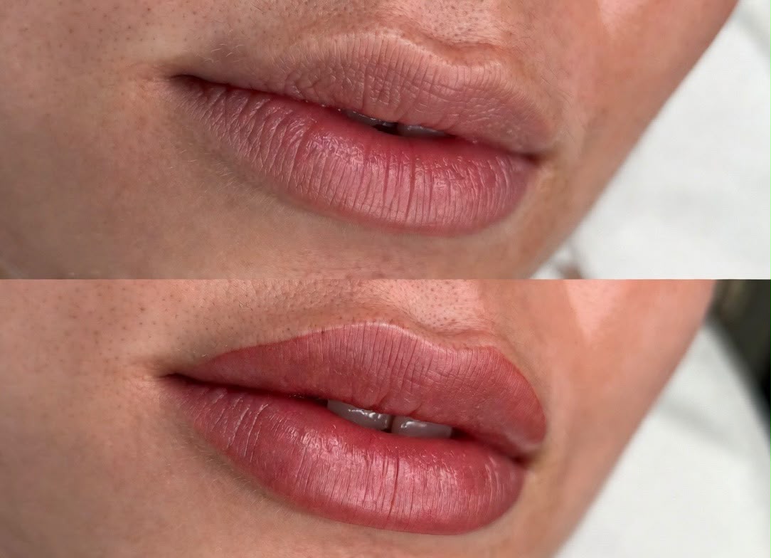 Lip blush before and after at Berkem Brows