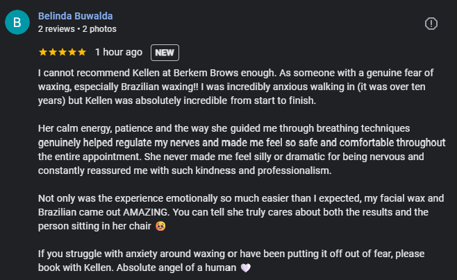 Five-star Google review for Berkem Brows