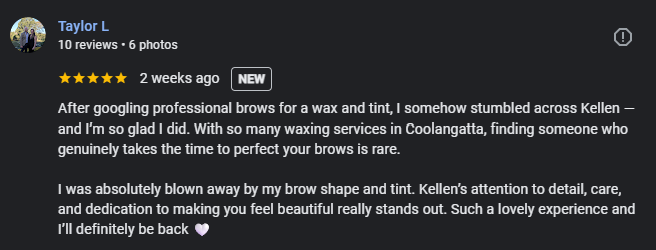 Five-star Google review for Berkem Brows